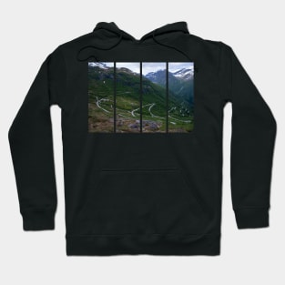 Wonderful landscapes in Norway. Vestland. Beautiful scenery of winding roads and snowed mountains from the Gaularfjellet scenic route. Cloudy day. Hoodie